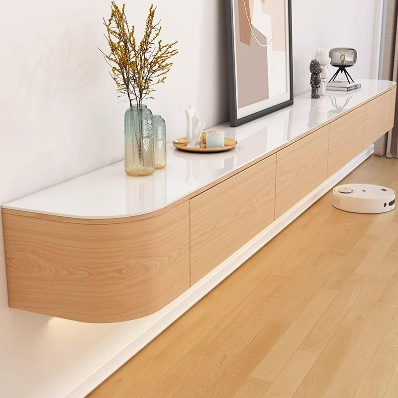 原木风现代电视柜悬空实木小户型客厅新款悬挂式岩板悬浮电视机柜