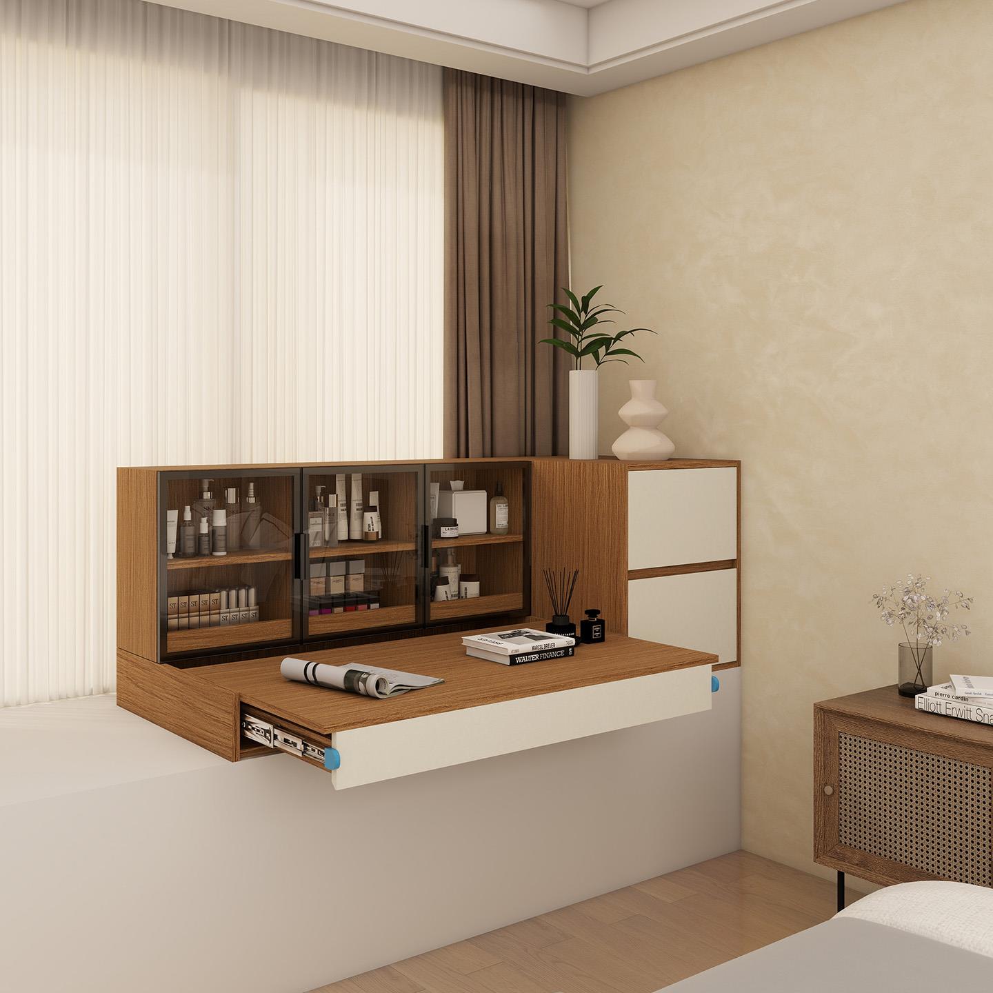 飘窗可伸缩书桌书柜一体窗台改造神器家用飘窗空间利用储物柜