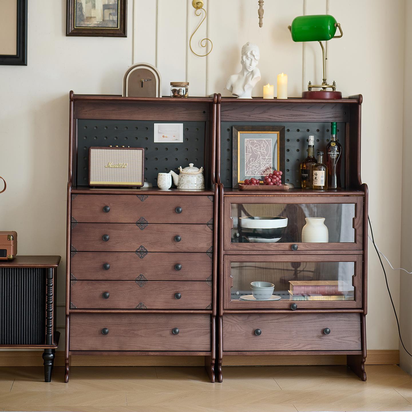 木居盛法式中古实木斗柜复古实木组合新型餐边柜咖啡柜储物柜边柜