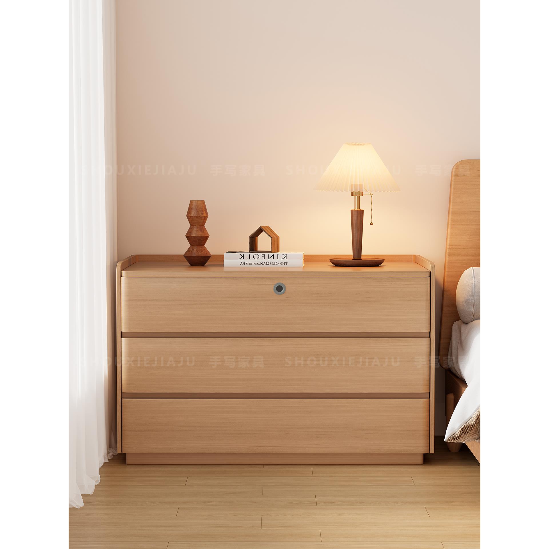 现代简约实木床头柜家用卧室轻奢高级感大尺寸拼色整装储物床边柜