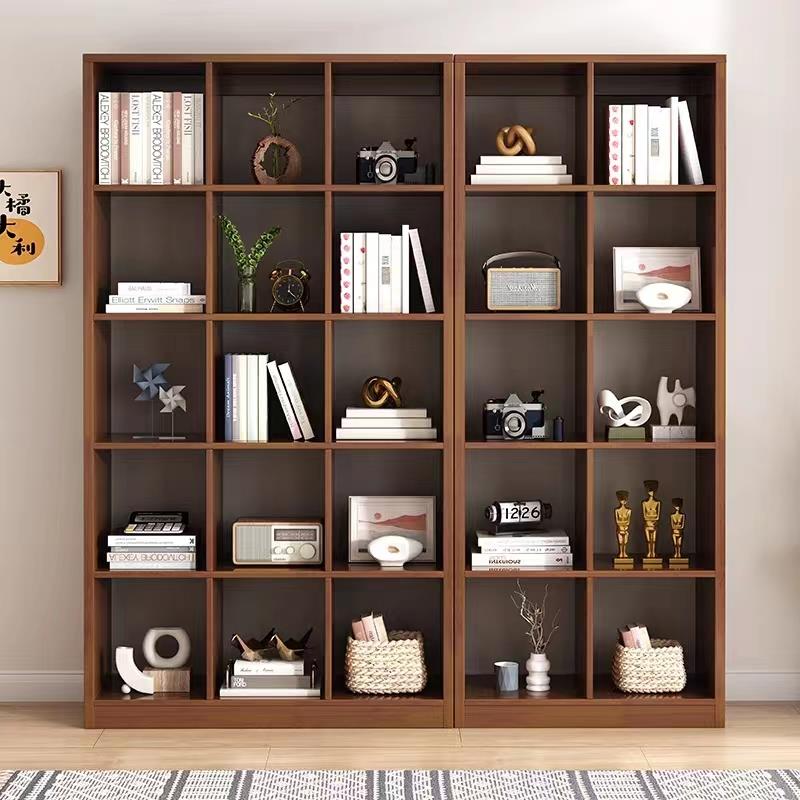 家用实木橡胶木落地书柜书房置物架学生自由组合格子柜整墙展示架