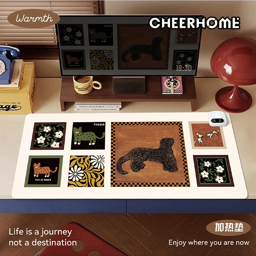 中古风发热鼠标垫超大复古加热暖桌垫高级感办公电脑暖手电热桌垫