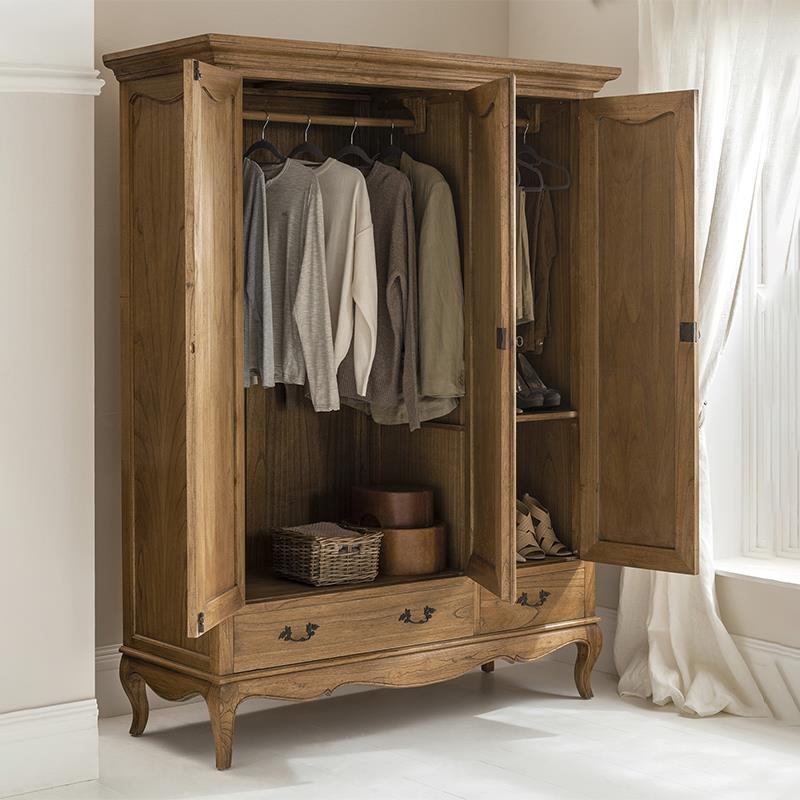 美式白蜡木实木独立衣柜双门三门收纳柜法式覆古做旧家用卧室衣橱