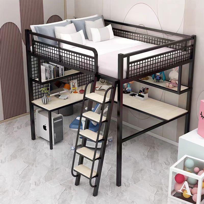 单上层床省空间小户型铁高架床上床下桌下空儿童双层床加层阁楼床