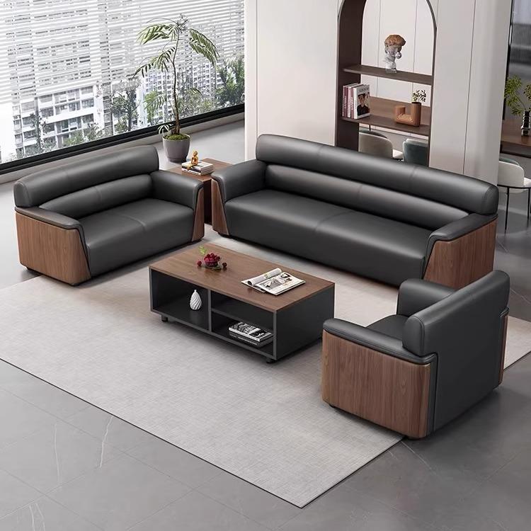 广东商务办公沙发简约办公室三人接待沙发茶几老板经理室真皮沙发