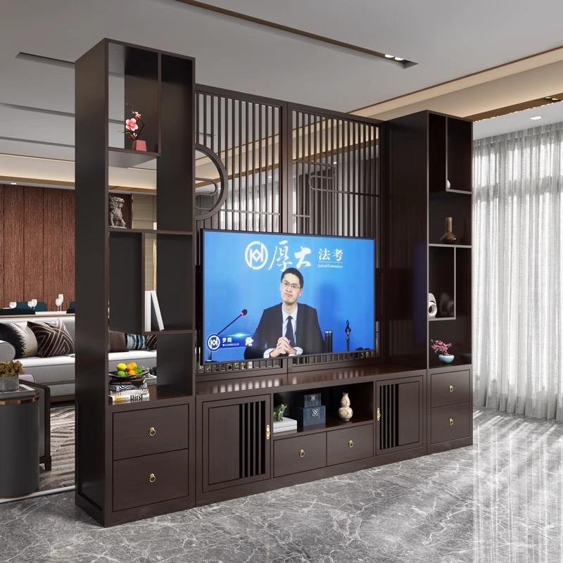 实木电视柜屏风新中式隔断客厅玄关鞋柜一体简约现代定制置物架