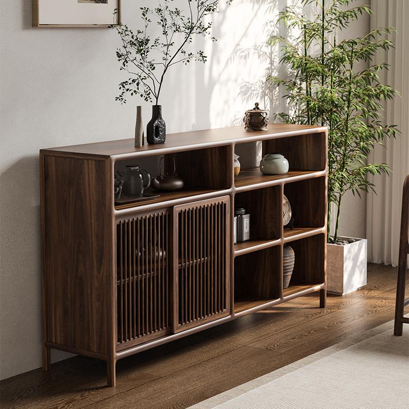 新中式储藏柜实木茶水柜茶边柜餐边柜杂物柜茶具置物柜架展示矮柜