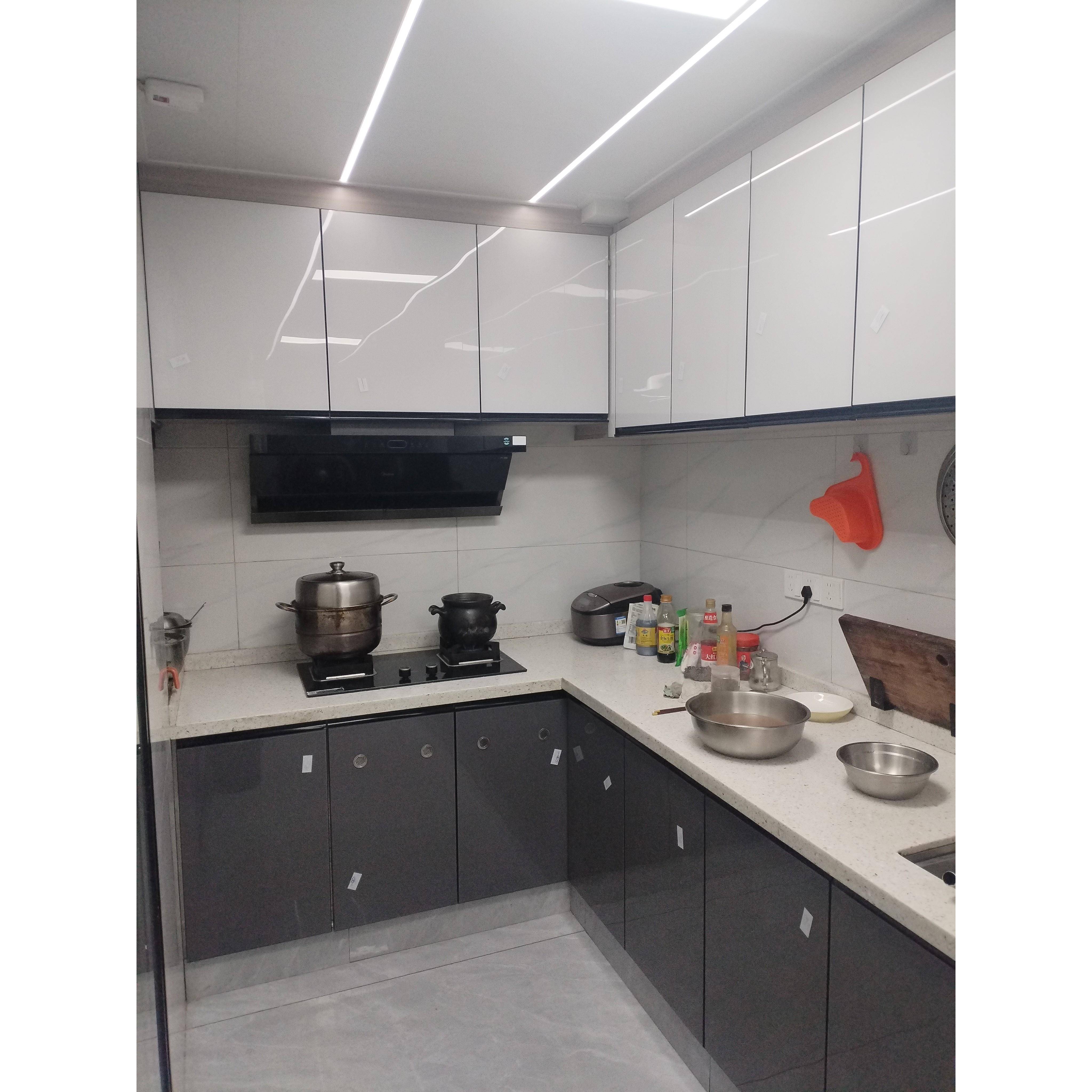 厨房橱柜门定制钢化玻璃晶钢门灶台整体柜门免打孔带框门自装定做