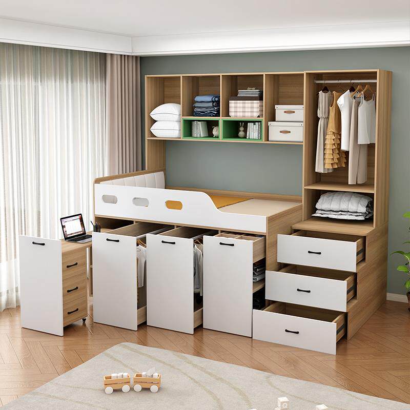 定制实木上床下衣柜带书桌一体组合小户型多功能儿童半高箱储物床