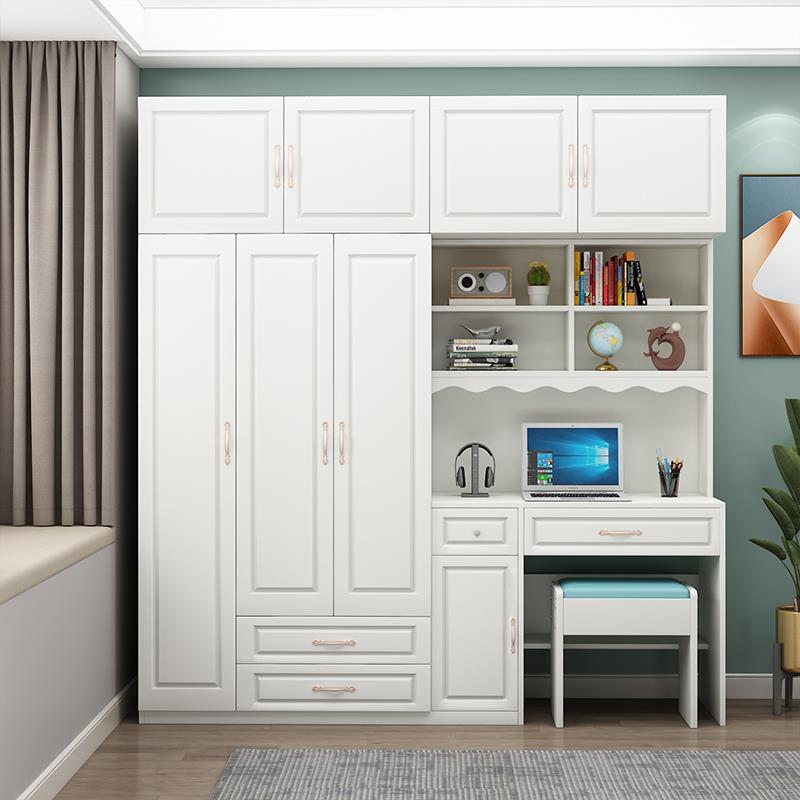 欧式电脑桌+衣柜+书柜+书架组合简易儿童学习桌一体一体桌