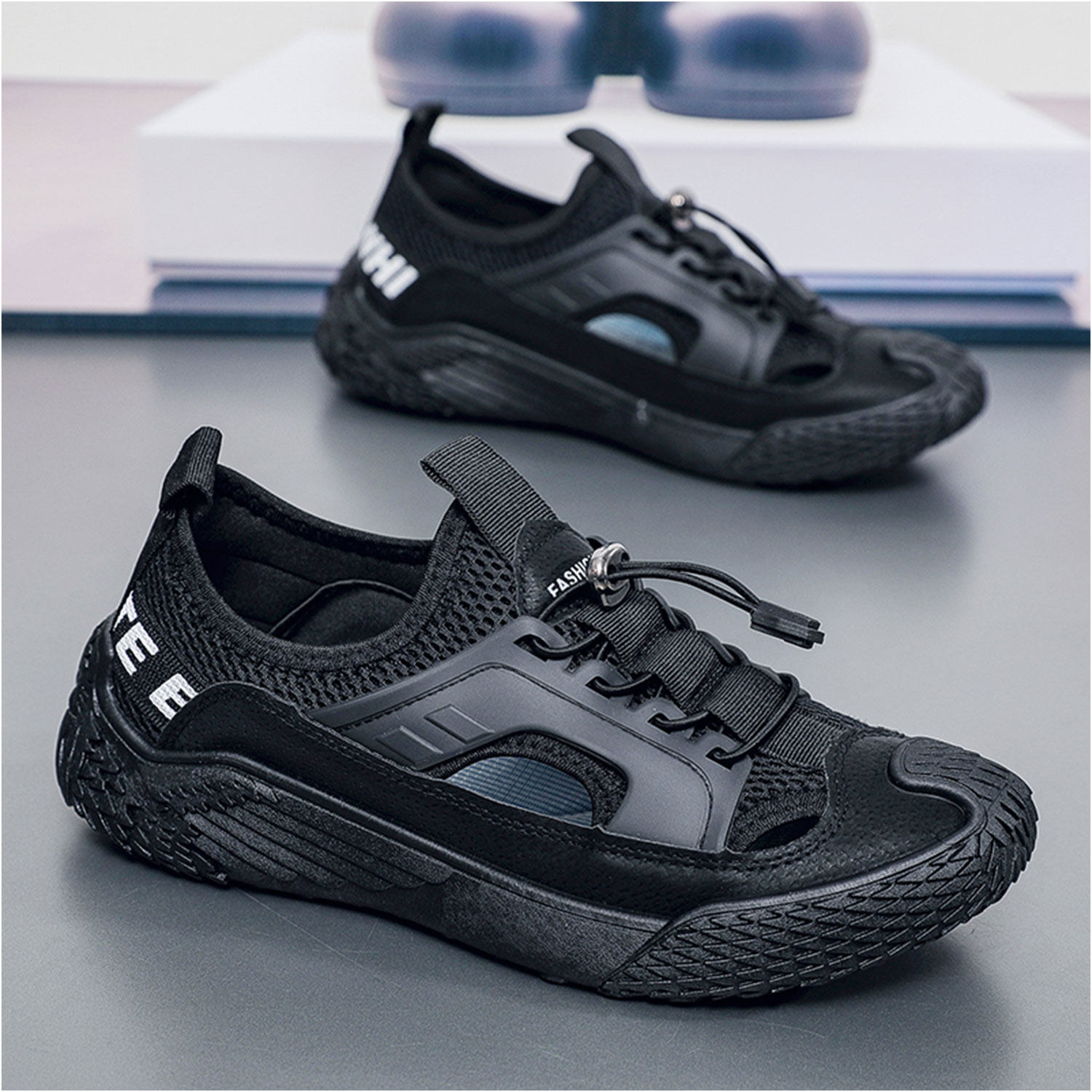 夏季透气男鞋舒适网面鞋防臭凉鞋男款镂空防滑洞洞鞋松紧带沙滩鞋