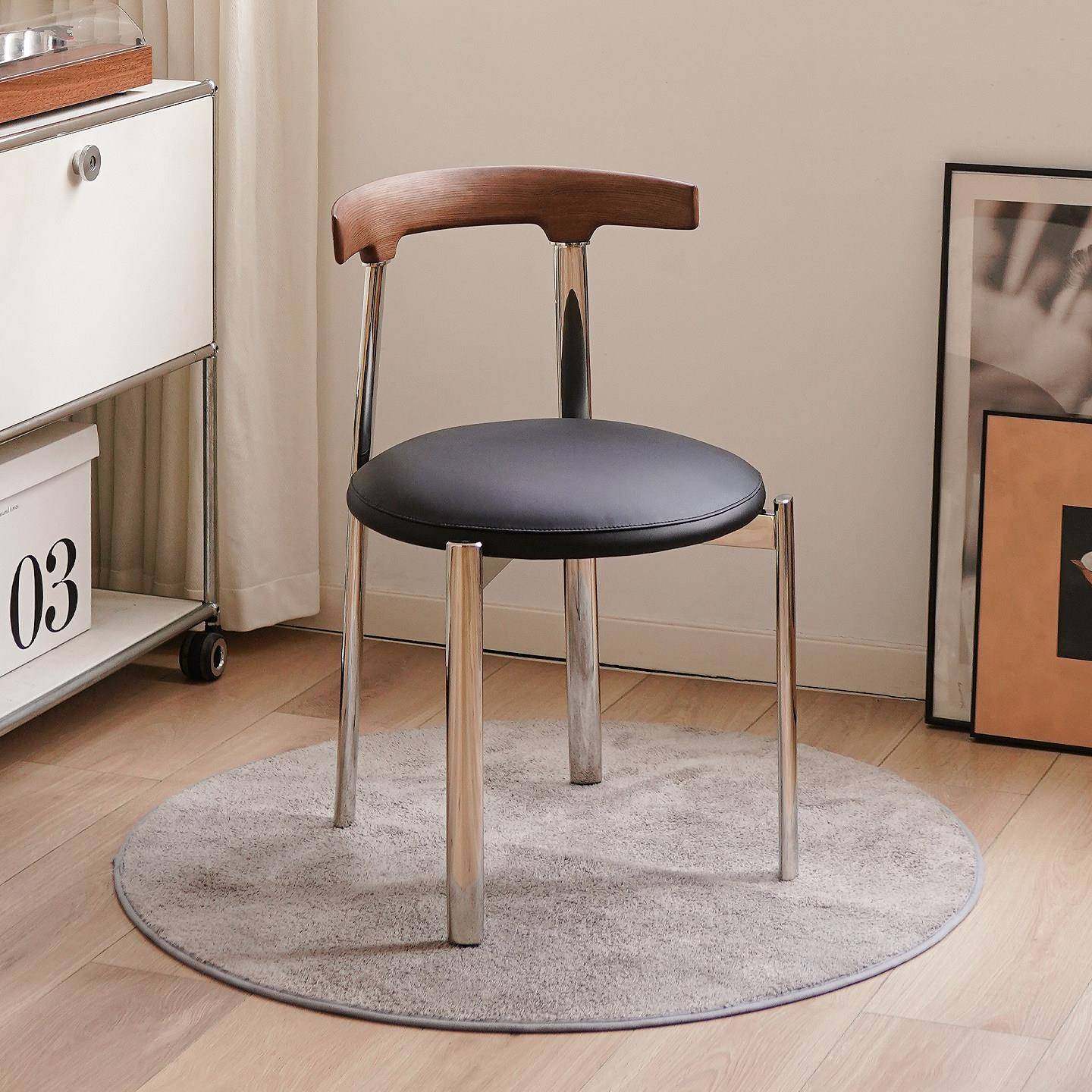 中古实木不锈钢家用餐椅设计师款餐桌椅子网红复古休闲餐厅靠背椅,住宅家具,餐椅,淘宝优惠券,粉丝福利购,淘宝优惠卷