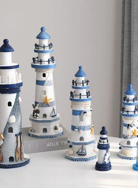 地中海木质做旧灯塔模型摆件家居装饰品创意海洋风工艺品餐厅摆设