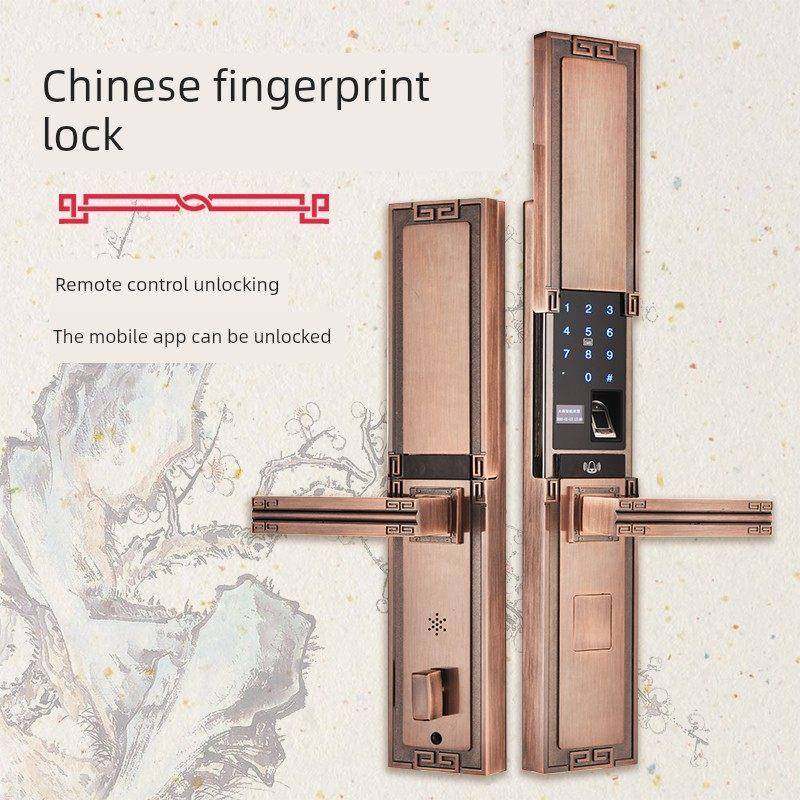 新中式别墅门指纹锁覆古铜门双门密码锁家庭安全门智能密码锁,基础建材,入户门智能锁,淘宝优惠券,粉丝福利购,淘宝优惠卷