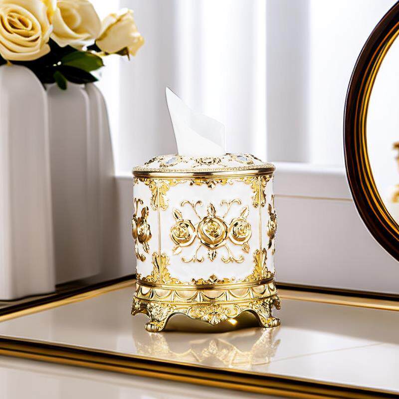 欧式高级感卫生纸盒时尚茶几卷筒卫生纸盒客厅圆桶餐巾盒纸巾筒圆