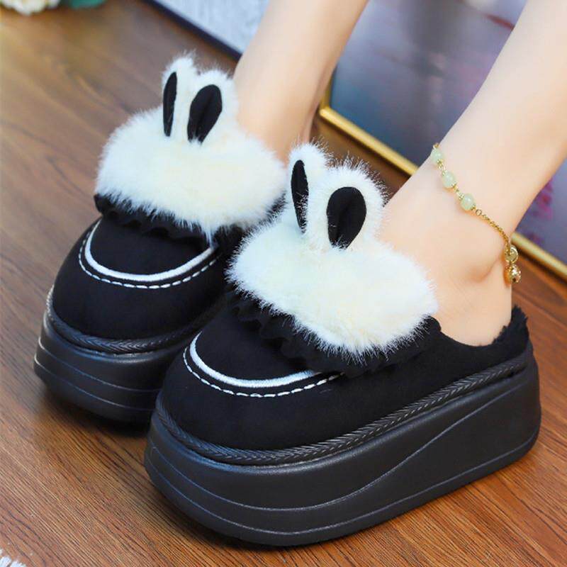 新款棉拖鞋女冬季时尚踩屎感高跟室内防水居家月子保暖厚底棉拖鞋