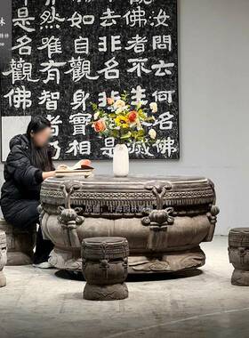 石桌石凳庭院一套花园天然青石茶桌茶台户外中式仿古石桌石凳户外