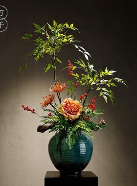 新中式陶瓷花瓶摆件高级感仿真插花宋式家居客厅玄关民宿酒店装饰