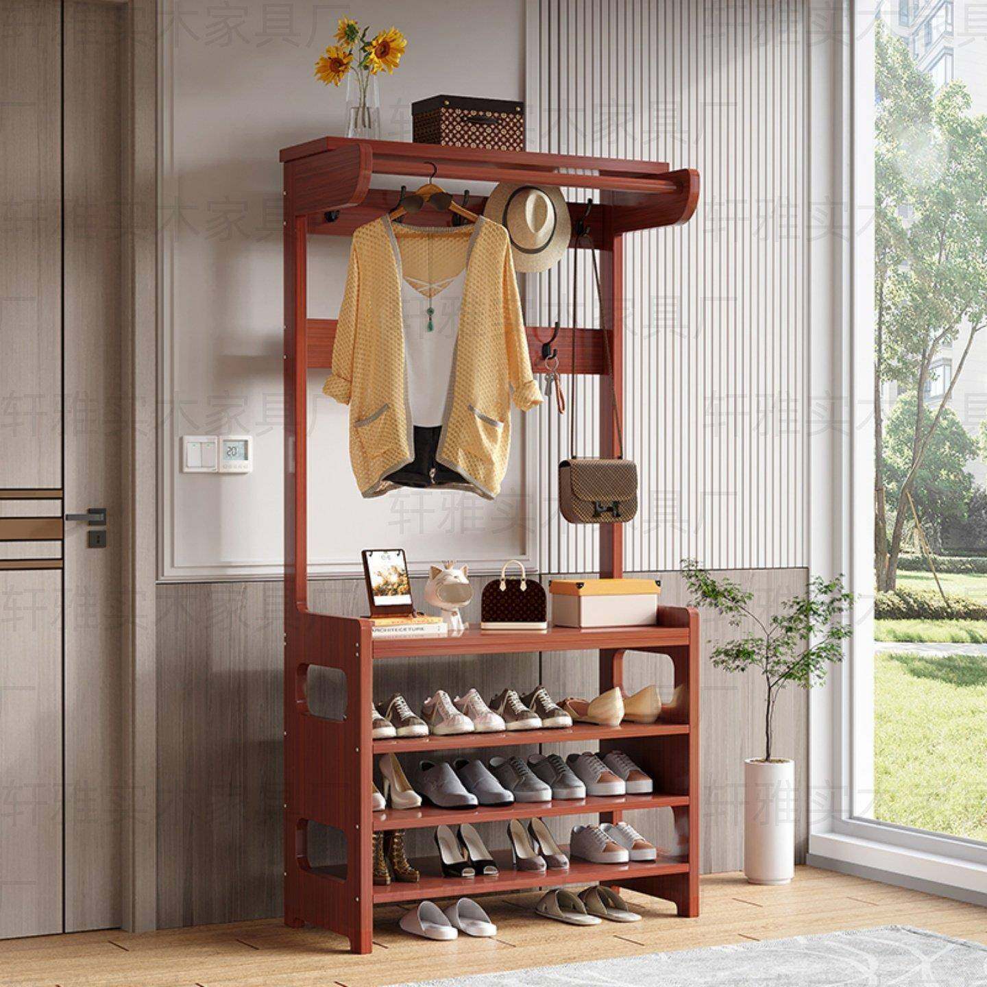 实木鞋架多层家用入户门口鞋柜衣帽架挂衣架一体2026爆款结实耐用,住宅家具,鞋架,淘宝优惠券,粉丝福利购,淘宝优惠卷