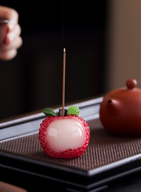 稀缺质感创意荔枝香插百荔挑一茶桌摆件家用客厅茶室香薰炉茶玩