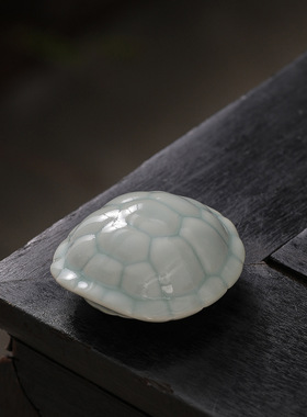 稀缺质感汝窑开片茶宠摆件手把件创意家用精品可养龟壳盖置茶玩