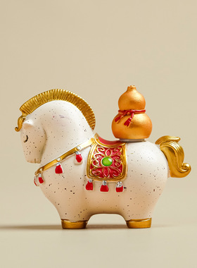 稀缺质感创意白马招财摆件国潮家居玄关装饰工艺品结婚乔迁开业