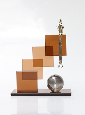 稀缺质感现代轻奢水晶摆件样板房直播间书柜酒店层架装饰摆设软装