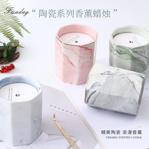 甄选大豆蜡无烟香薰蜡烛家用浪漫清新植物蜡伴手礼大理石八角陶瓷