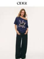 CIDER2026 Early Autumn Outfit: Cat Print asymmetrical collar short-sleeved short T-shirt 115051349 thumbnail 6