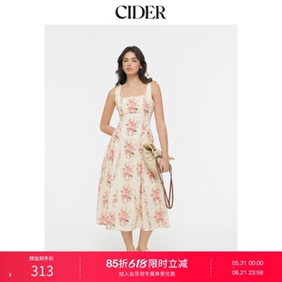 CIDER碎花方领喇叭长连衣裙115167091