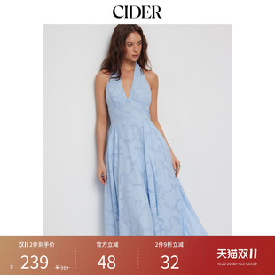 CIDER秋季新品碎花挂脖露背喇叭长连衣裙115371837