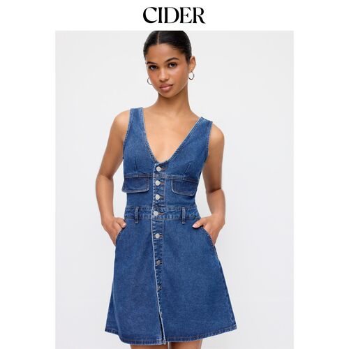 CIDER2026秋季新品Cider V领金属细节宽松A字迷你连衣裙115132396