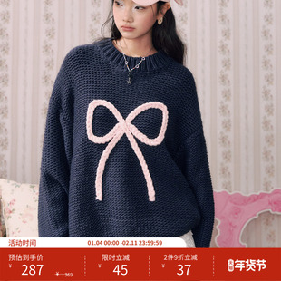 CIDER毛衣针织印花圆领蝴蝶结宽松长袖上衣女114841192