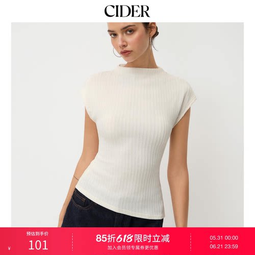 CIDER半高领肌理不规则下摆设计短袖针织上衣114707733