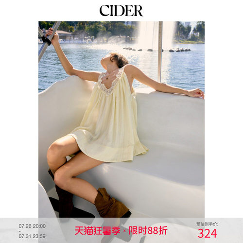 CIDER2026春季新品碎花蕾丝V领宽松大摆迷你连衣裙115226437