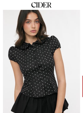 CIDER波点彼得潘领泡泡袖短款上衣115158390