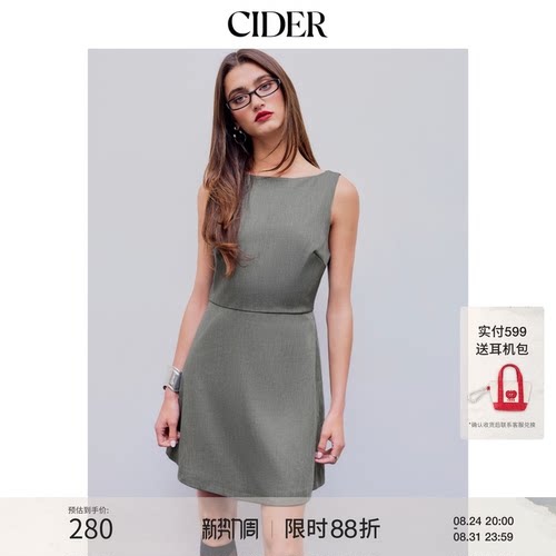 CIDER夏季新品女装船领拉链无袖迷你连衣裙105777597