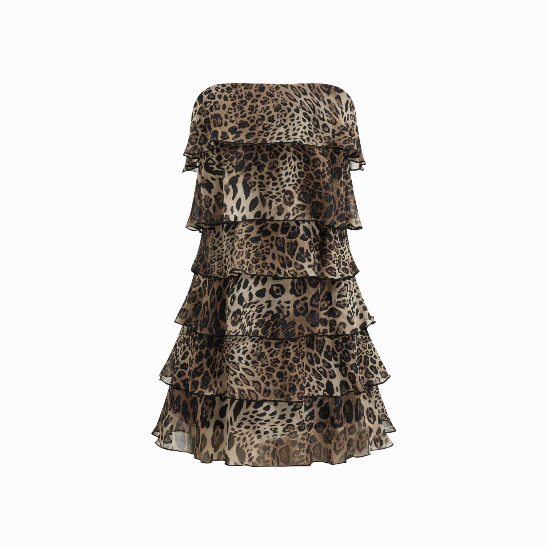 CIDER 夏季女装雪纺豹纹层叠抹胸迷你连衣裙114842002