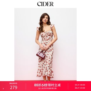 CIDER碎花雪纺U领荷叶边裙摆长连衣裙115148979