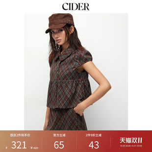 【明星同款】CIDER2026秋季彼得潘娃娃领格纹半身裙套装115536776