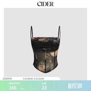 紧身抹胸上衣113975053 网纱抽象褶皱短款 CIDER夏季 女装