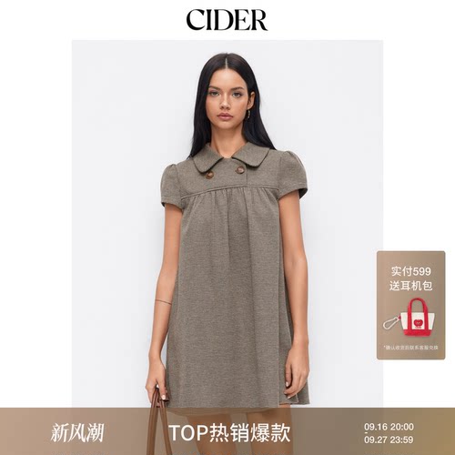 CIDER彼得潘娃娃领美式显瘦复古格子波点连衣裙114967589