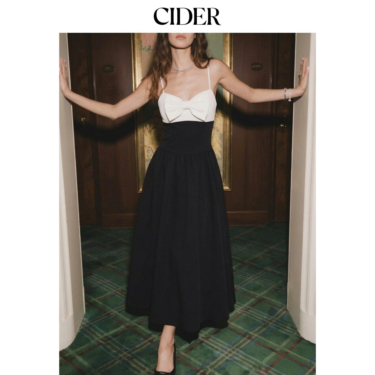 CIDER2026春季新品圆领蝴蝶结喇叭中长连衣裙115215703