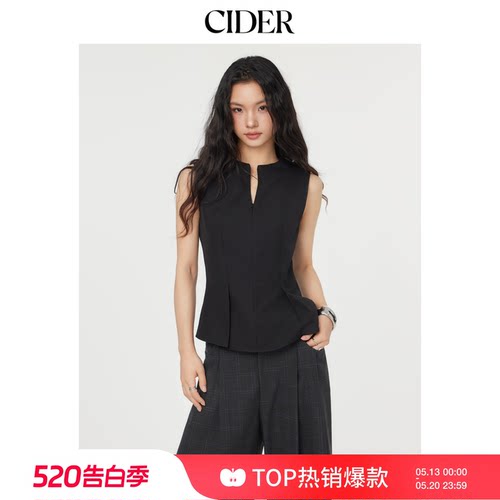 CIDERchic风半拉链百褶修身气质无袖针织背心上衣女114616603