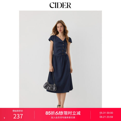 CIDER2026春季新品不对称领格子抽褶绑带中长伞裙连衣裙115041914