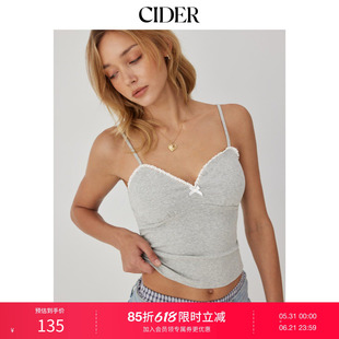 CIDER2026夏季新品棉混纺V领蕾丝褶裥蝴蝶结吊带上衣115385661