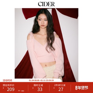 CIDER春秋新品女装蝴蝶结V领短款针织毛衣113984689