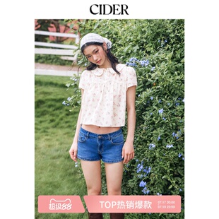 【明星同款】CIDER2026春季新品碎花彼得潘翻领短袖上衣115208256