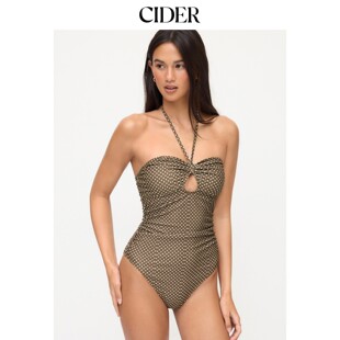 CIDER2026春季 塑形高弹波点挂脖镂空褶皱连体泳衣115271082 新品