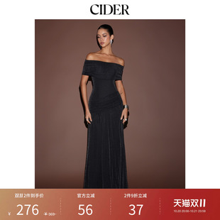 CIDER2026秋季新品金属感网纱露肩垂坠紧身长连衣裙115735926